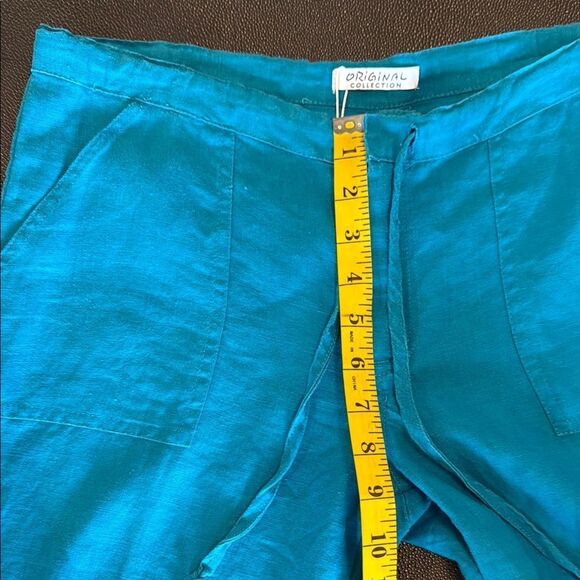 Original Collection Linen Teal Cropped Pants patch pockets size medium - Picture 9 of 11